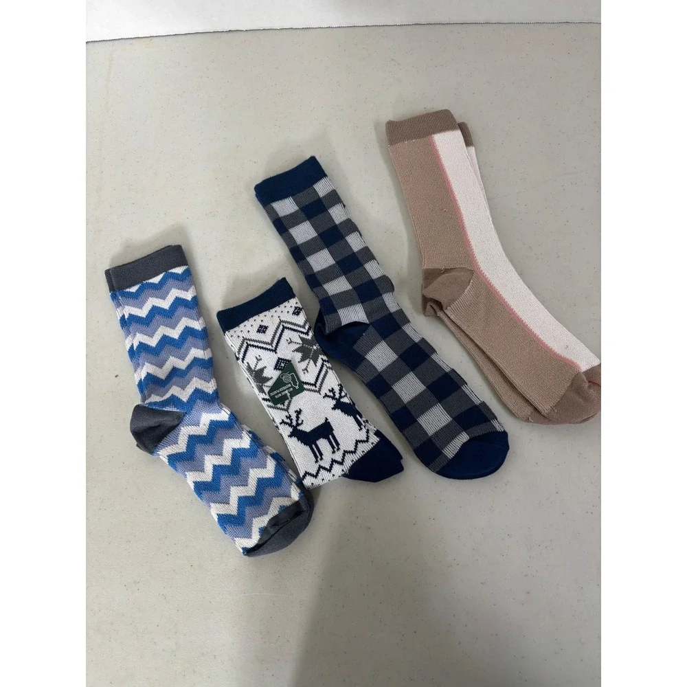Womens Cozy NEW Crew Socks Winter Fair Isle Deer Plaid Chevron Pattern 4 Pair‎
